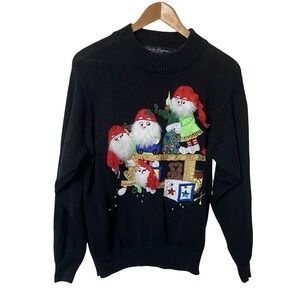 Work in Progress Gladys Bagley Vintage Christmas Sweater Black Gnome 3D Medium